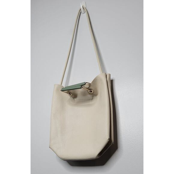 Zara Tote Bag Large Ivory Jade Faux Leather Gold Metal Handles Shoulder Purse - Picture 7 of 7